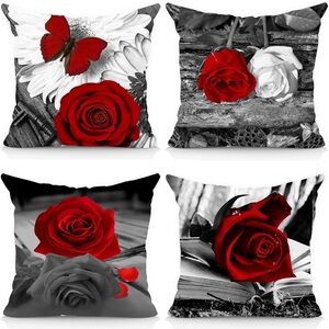 Red Rose Decorative Throw Pillow Covers